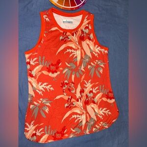Columbia Orange Floral Tank Top Women's Titanium Athletic Scoop Neck Sz XS